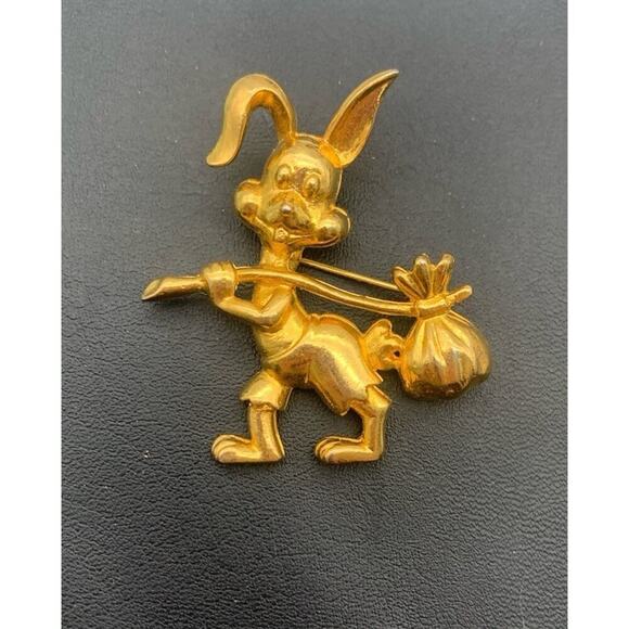 Vintage Gold Tone Hobo Bunny Rabbit Brooch - Picture 2 of 4